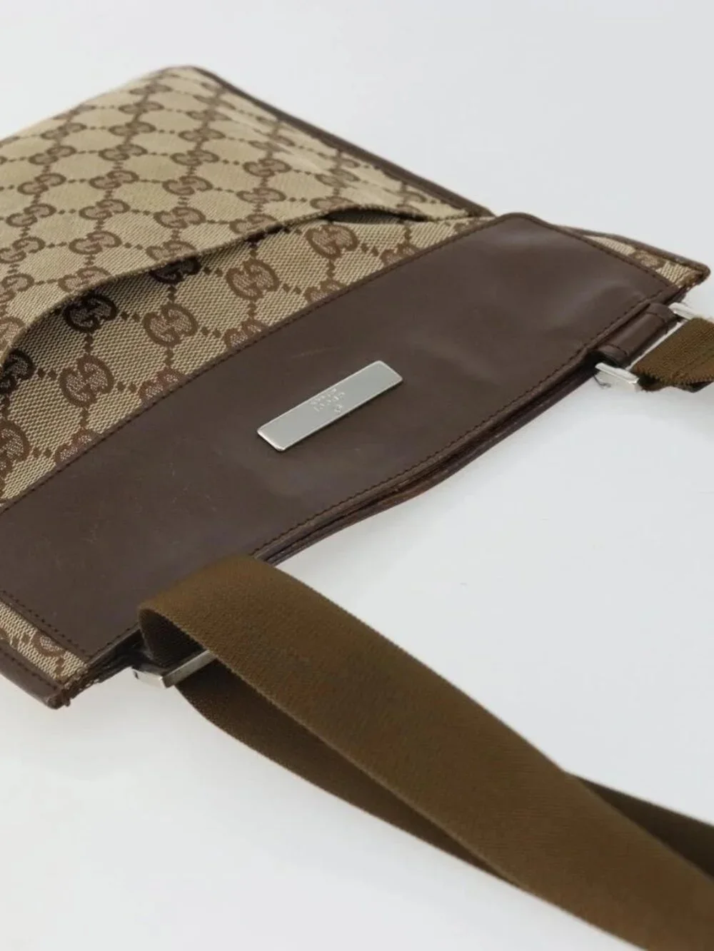GUCCI GG Canvas Shoulder Bag Beige Silver 27639 Auth 175360